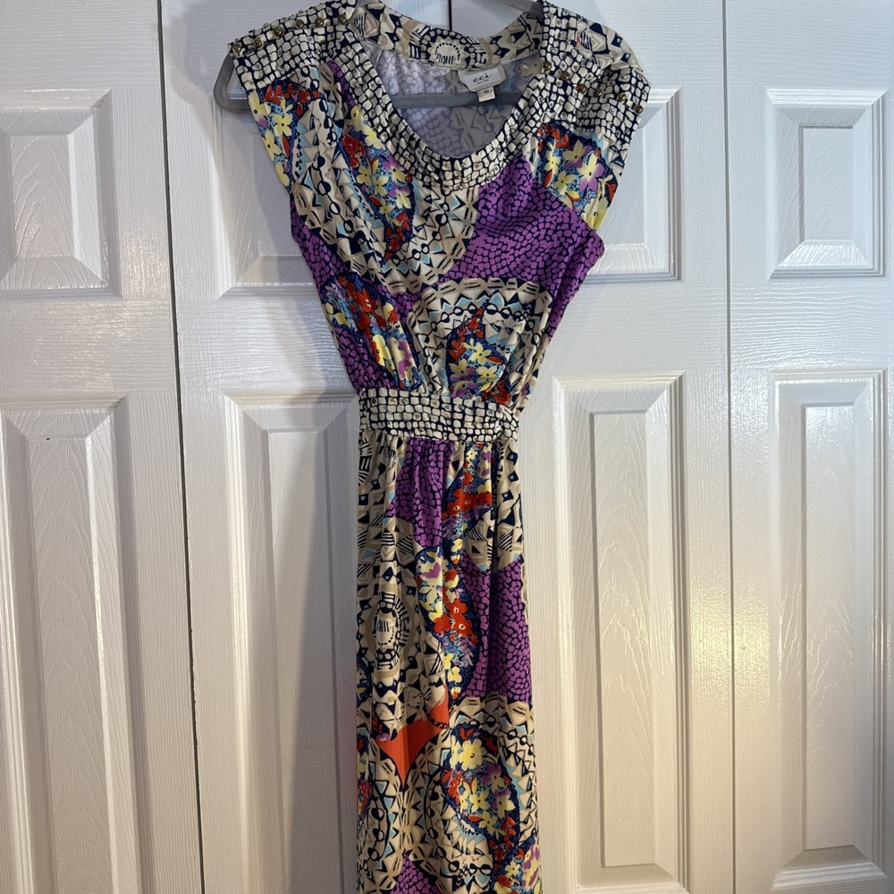 ECI New York Size 10 Multi-Color Striped Sleeveless‎ Sheath Dress Beaded